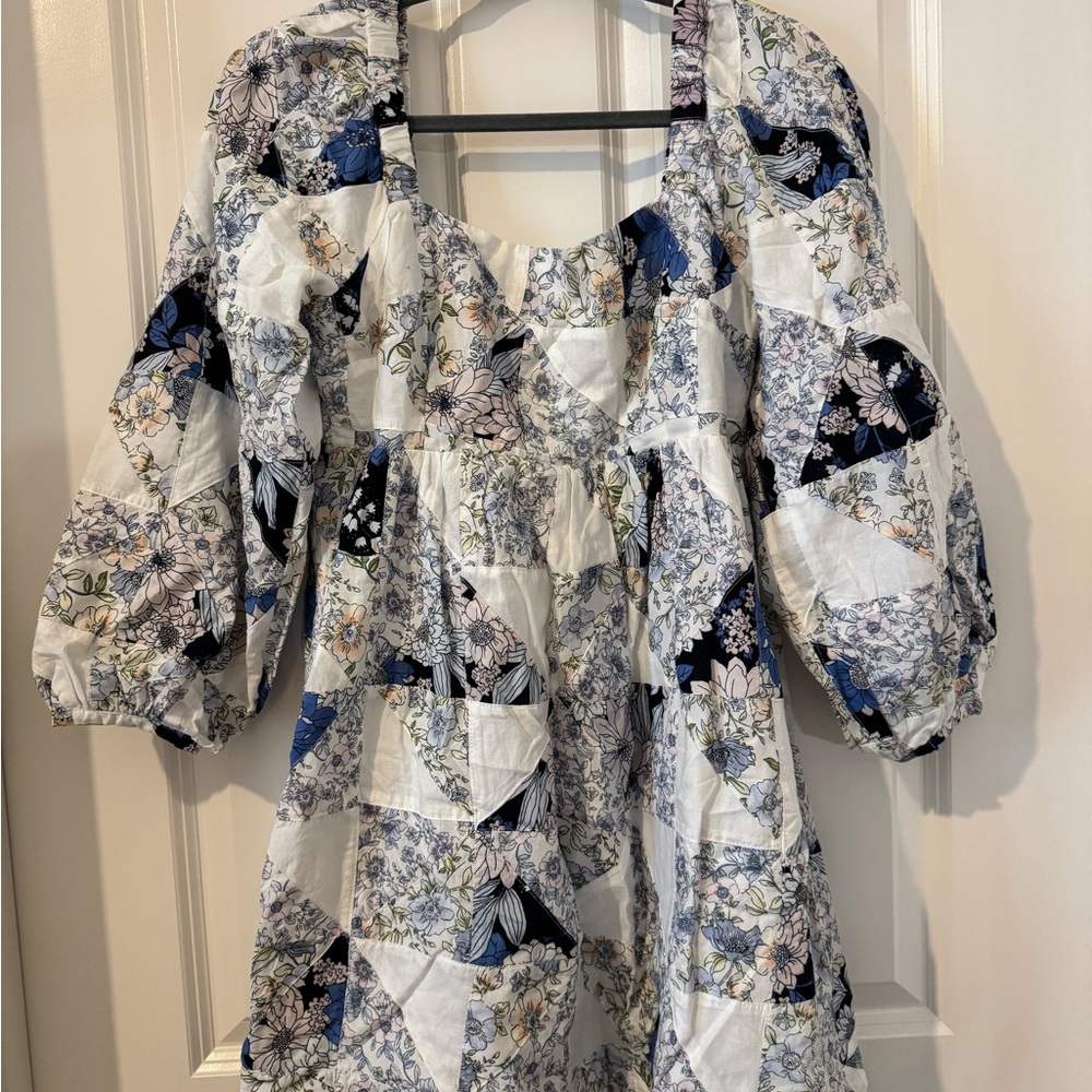 J. Crew Floral Patchwork Mini Dress - Blue and White